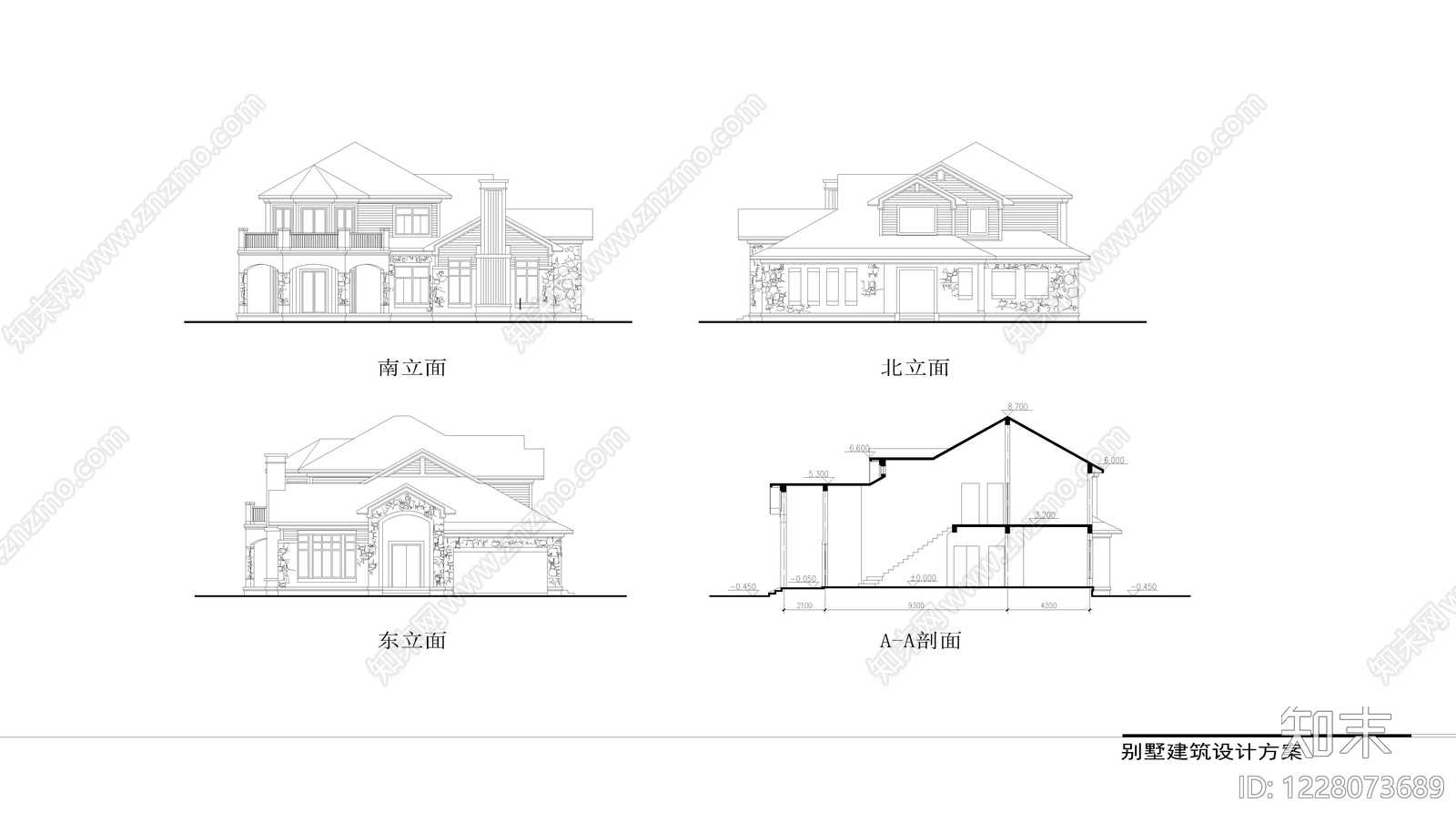 别墅建筑cad施工图下载【ID:1228073689】