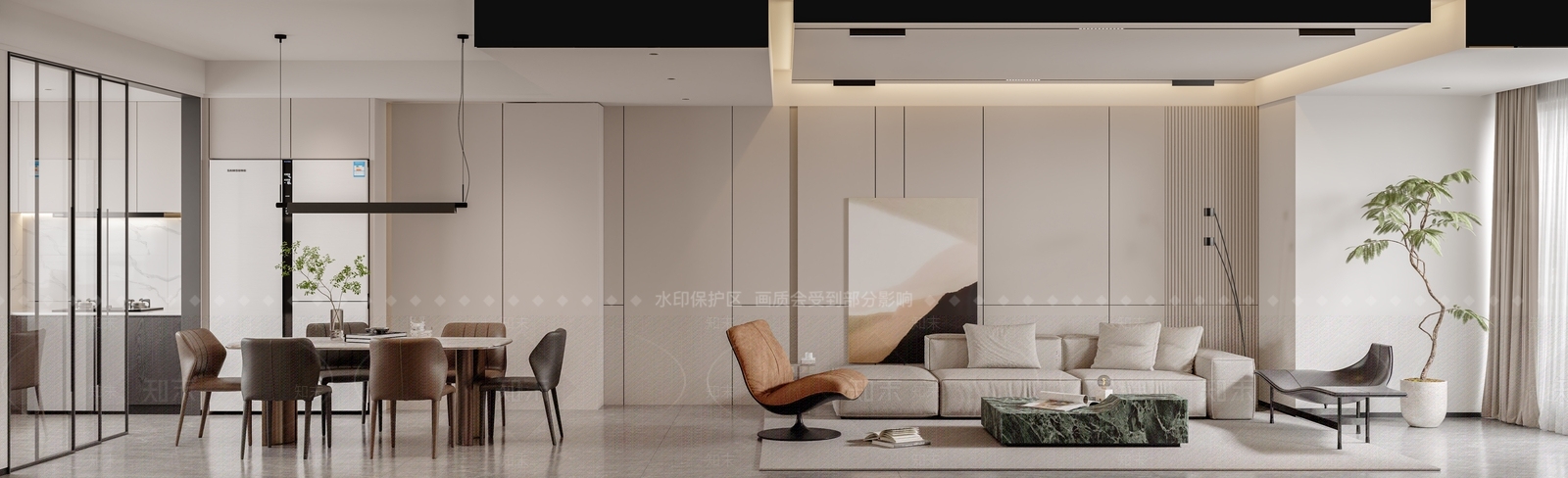 现代简约大平层客餐厅3D模型下载【ID:1228079916】