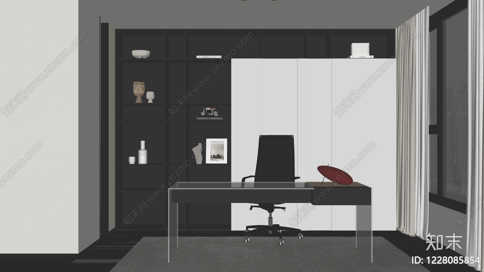 现代简约书房SU模型下载【ID:1228085854】