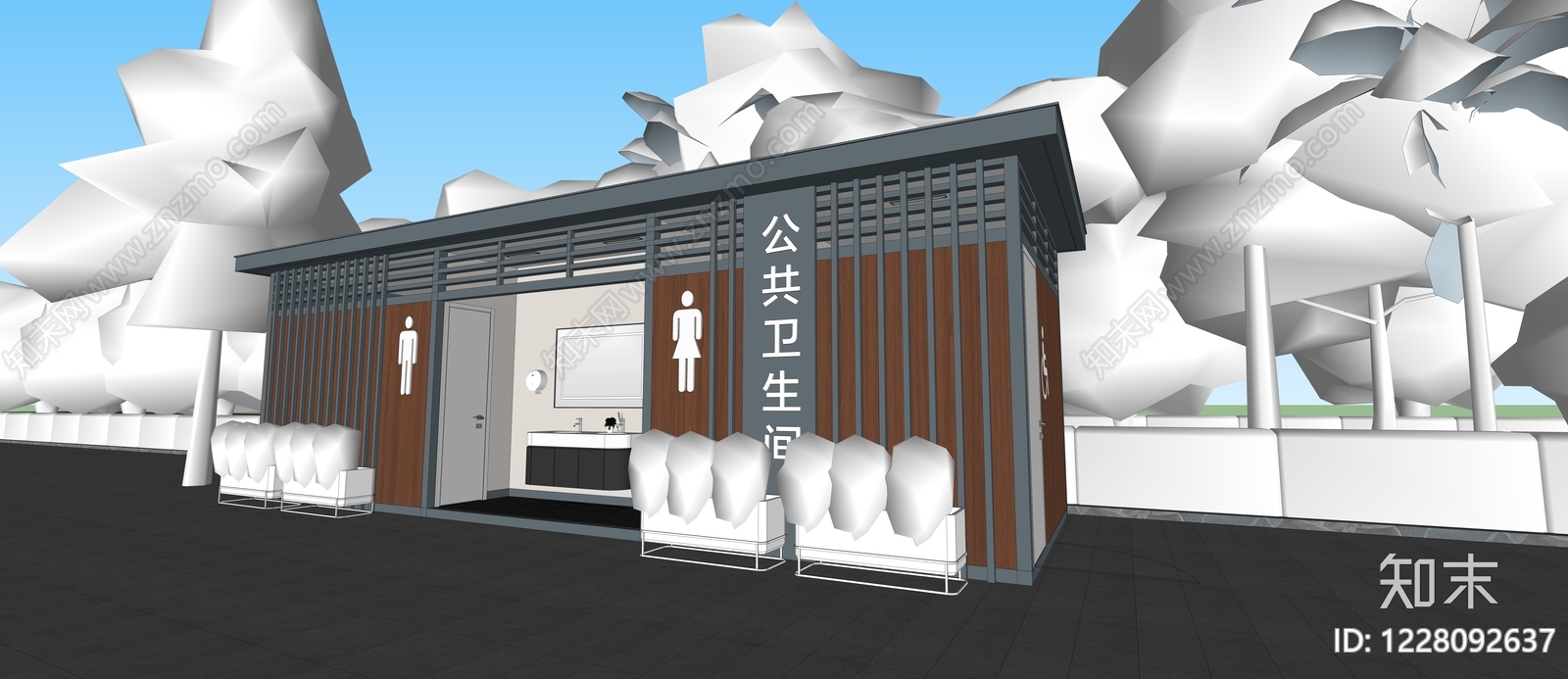 现代简约小公建SU模型下载【ID:1228092637】