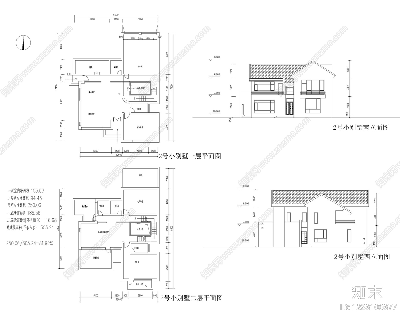 别墅建筑cad施工图下载【ID:1228100877】