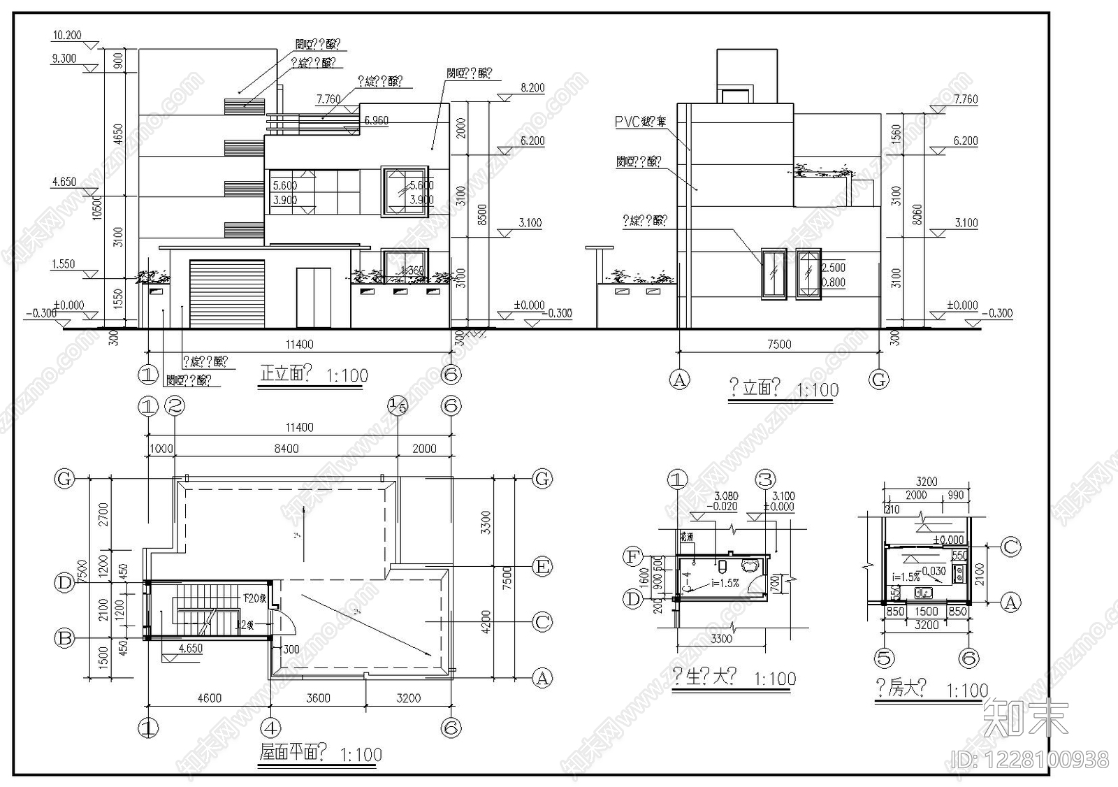别墅建筑cad施工图下载【ID:1228100938】