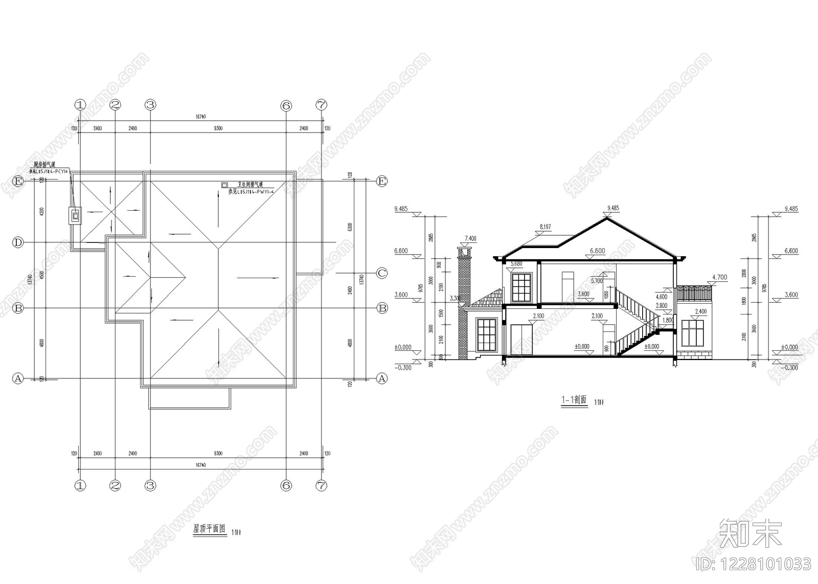 别墅建筑cad施工图下载【ID:1228101033】