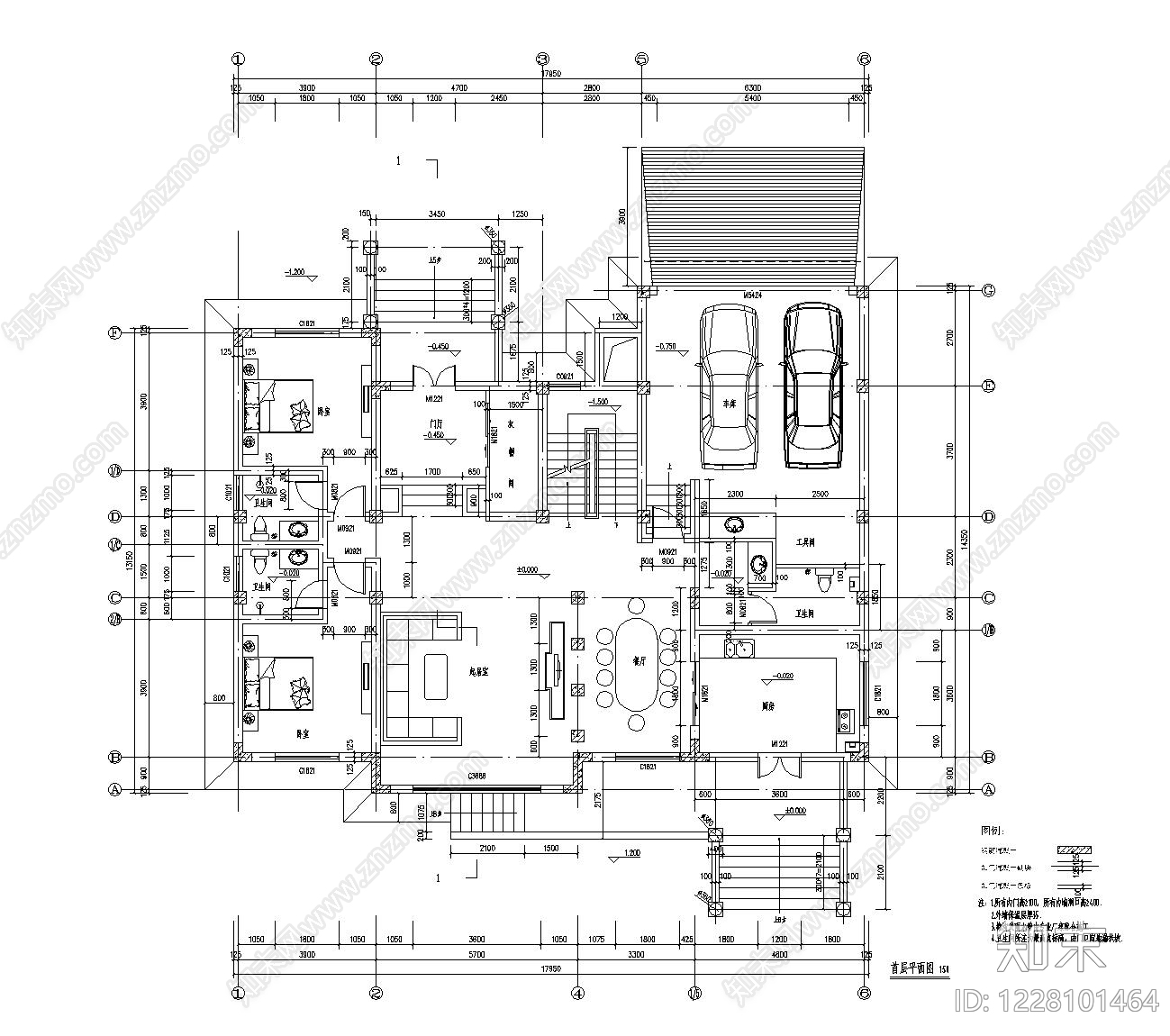 别墅建筑cad施工图下载【ID:1228101464】