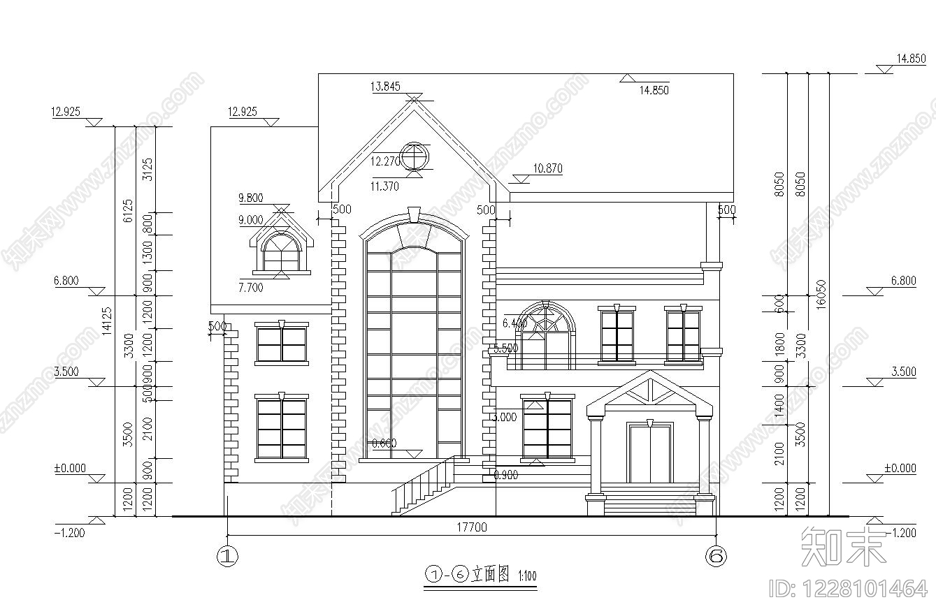 别墅建筑cad施工图下载【ID:1228101464】