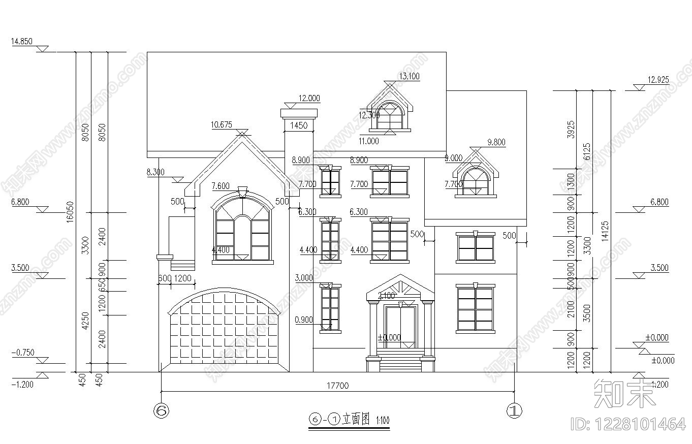 别墅建筑cad施工图下载【ID:1228101464】