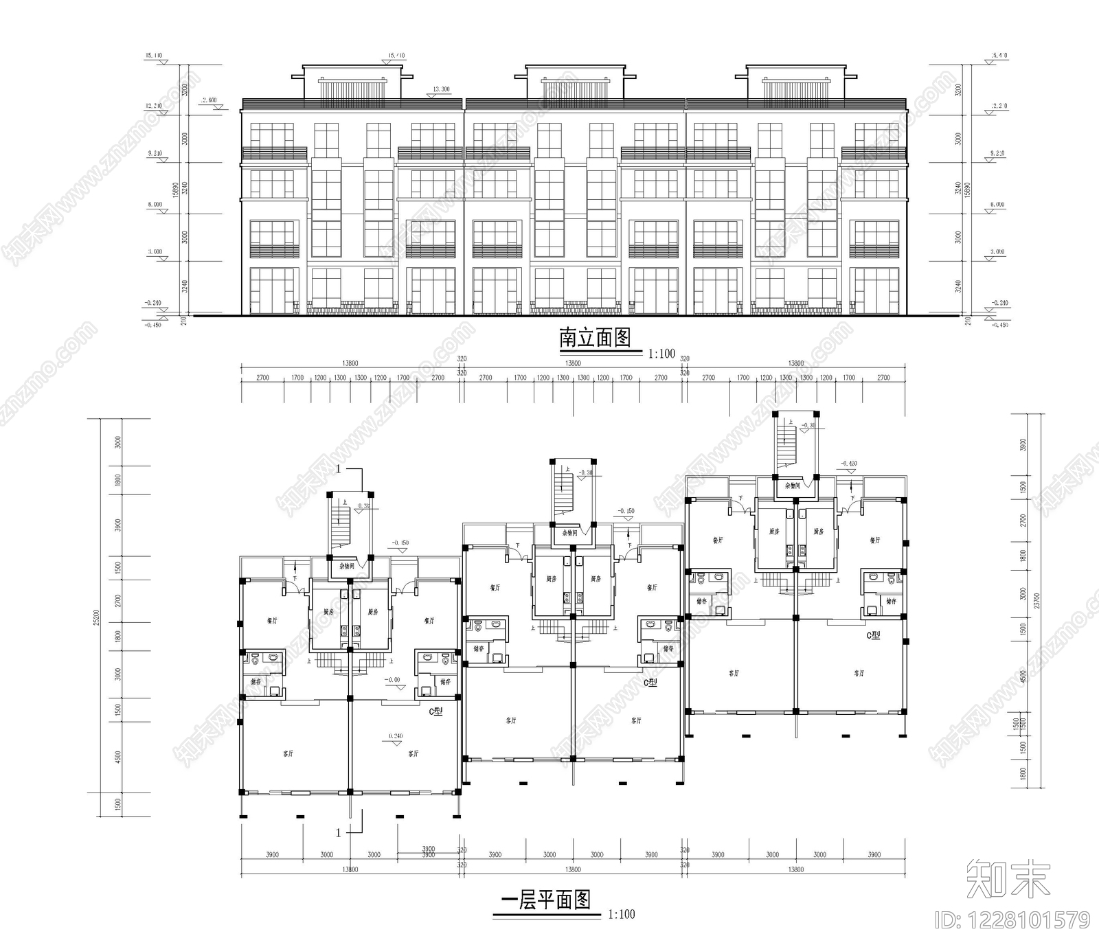 别墅建筑cad施工图下载【ID:1228101579】