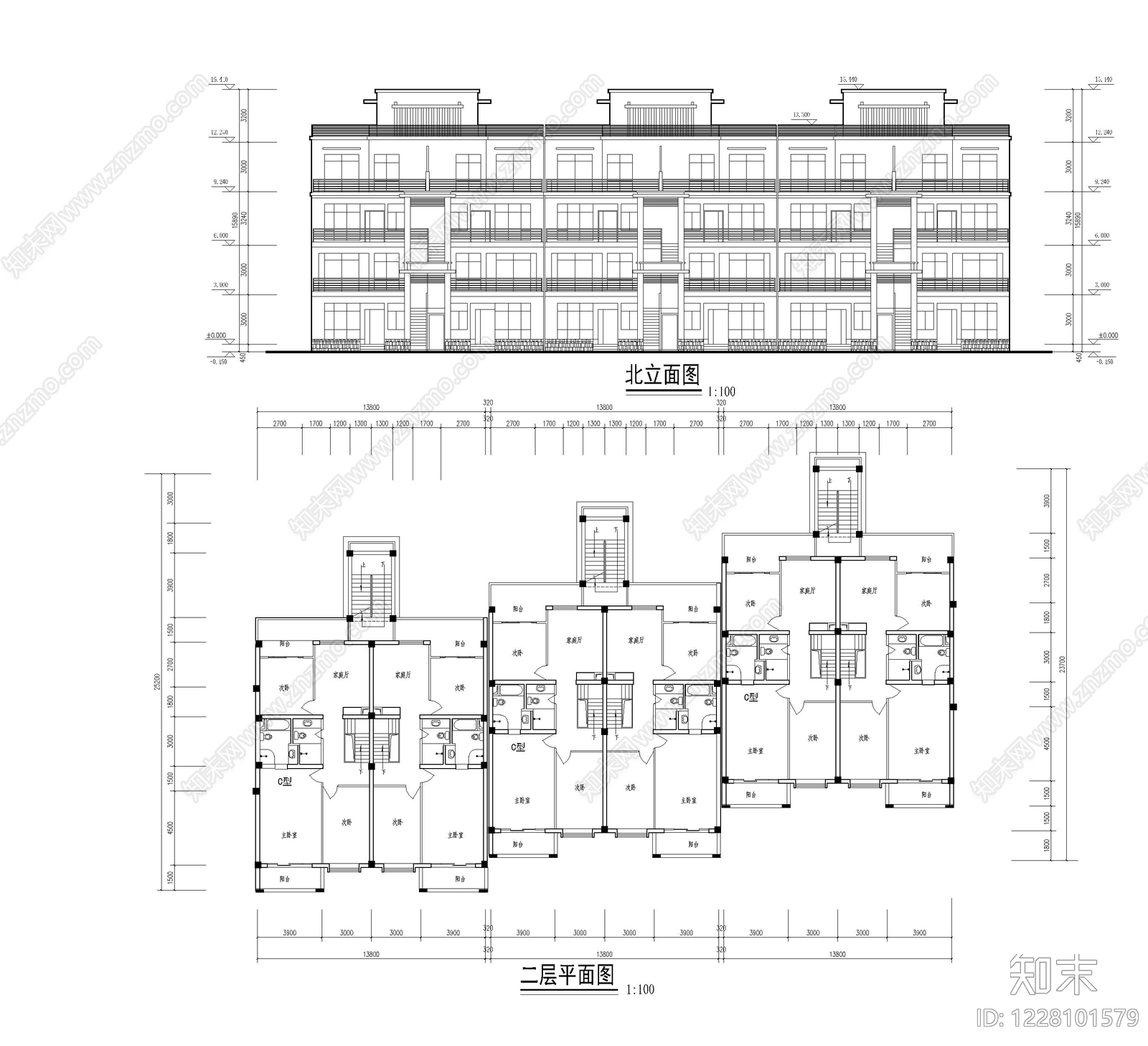 别墅建筑cad施工图下载【ID:1228101579】