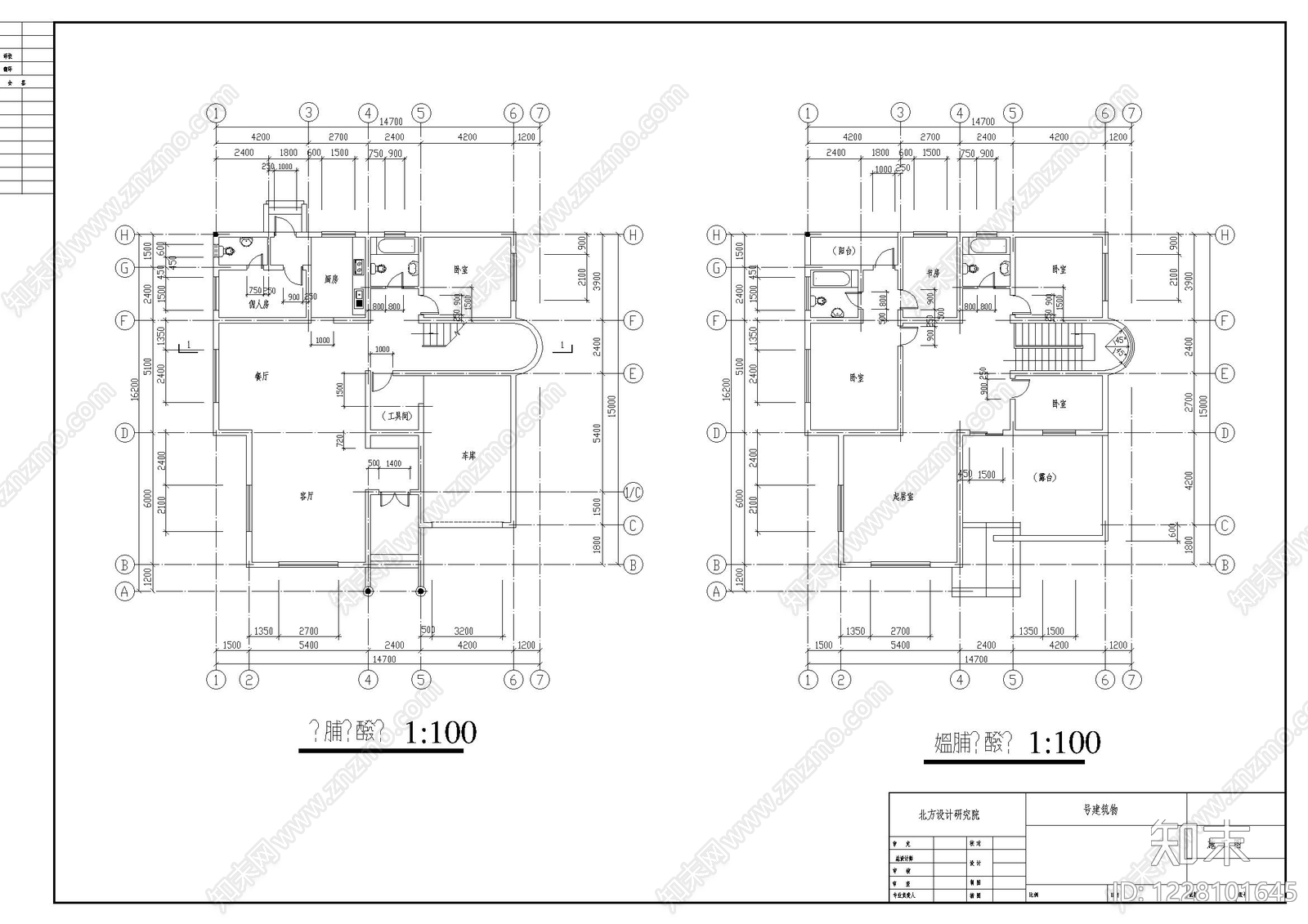 别墅建筑cad施工图下载【ID:1228101645】