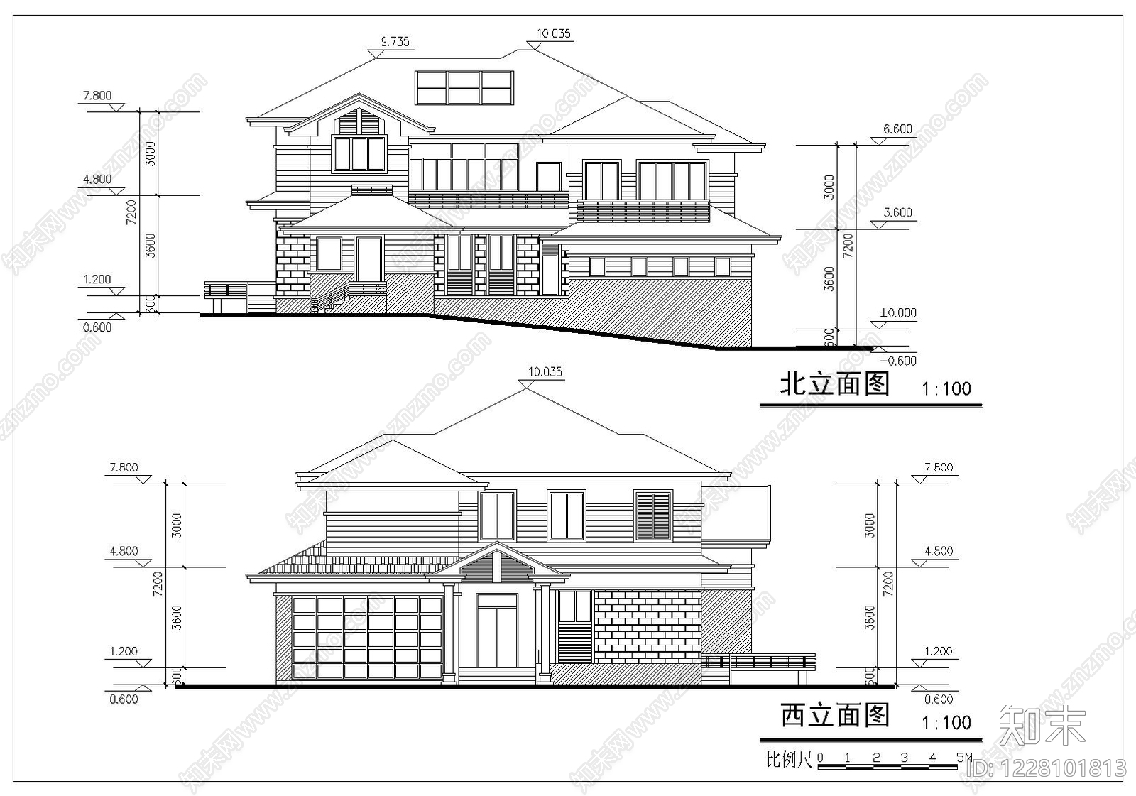 别墅建筑cad施工图下载【ID:1228101813】