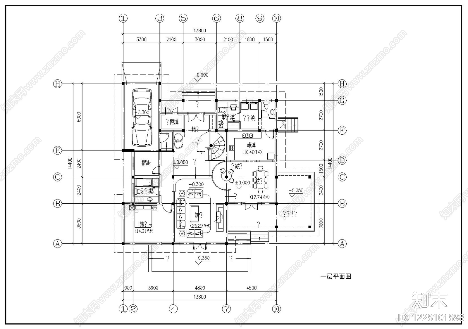 别墅建筑cad施工图下载【ID:1228101898】