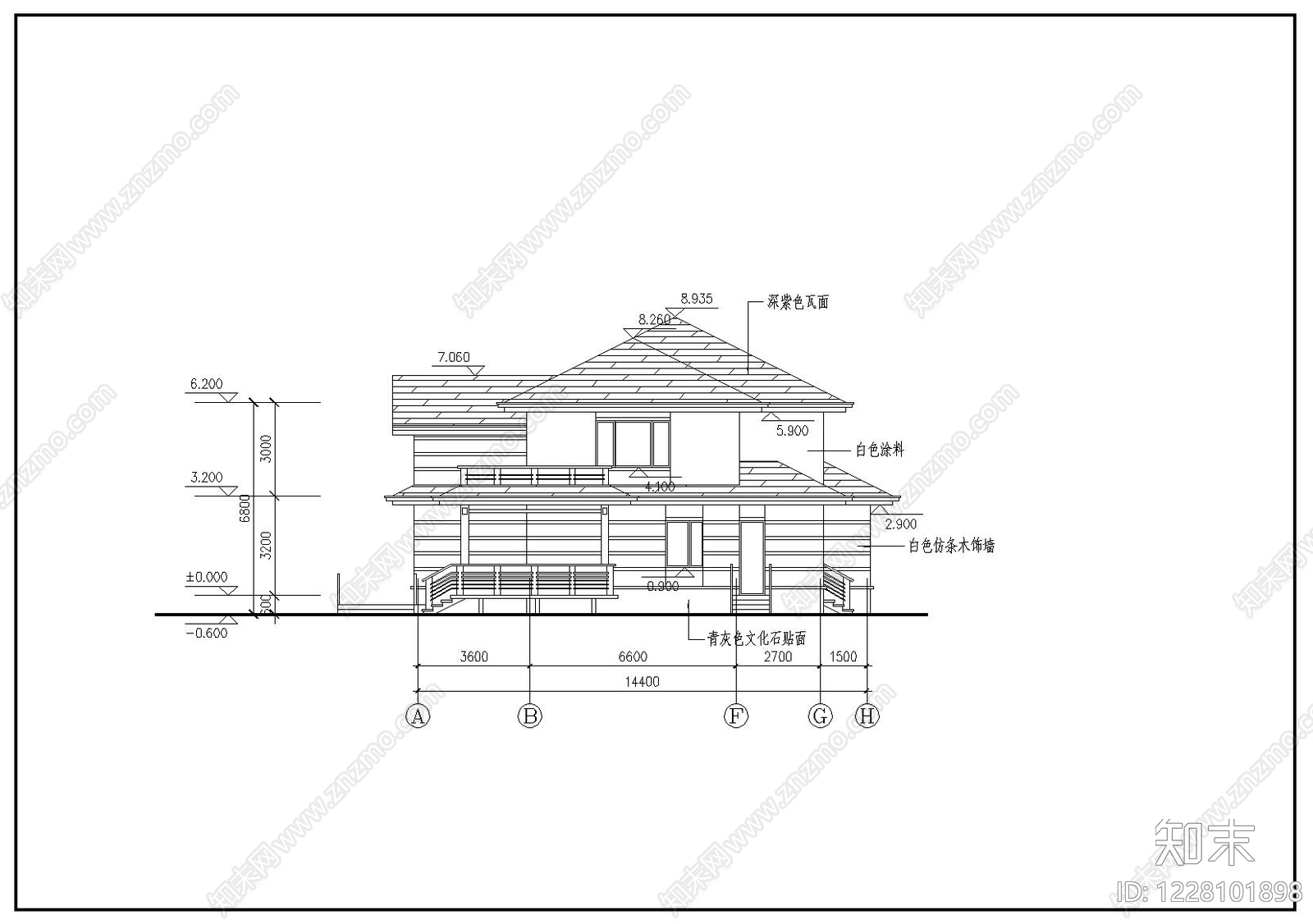 别墅建筑cad施工图下载【ID:1228101898】