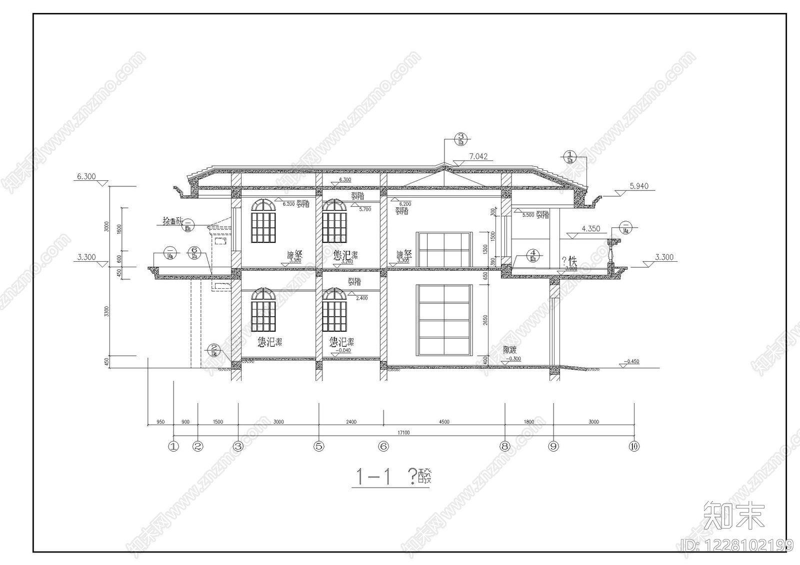 别墅建筑cad施工图下载【ID:1228102199】