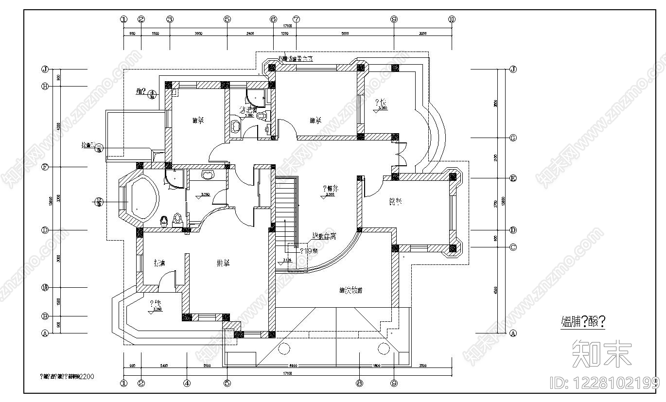 别墅建筑cad施工图下载【ID:1228102199】