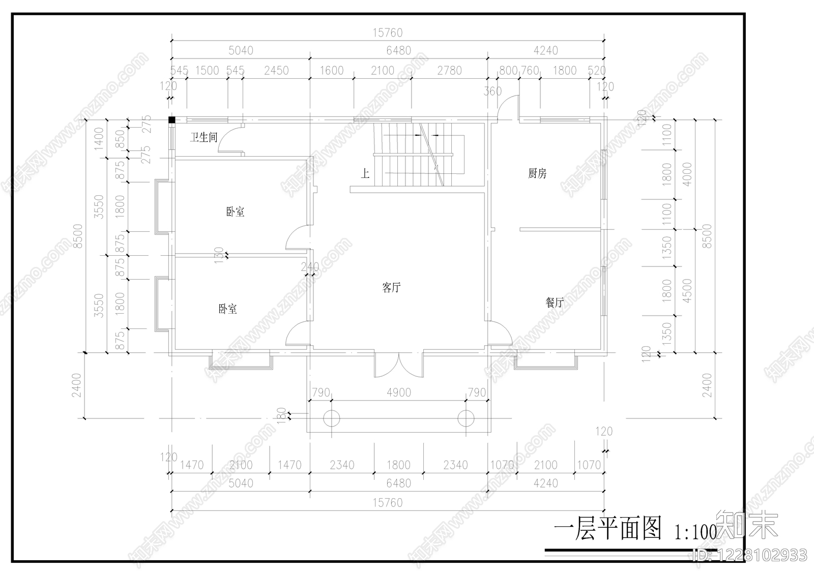 别墅建筑cad施工图下载【ID:1228102933】