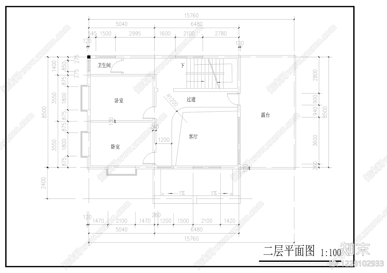 别墅建筑cad施工图下载【ID:1228102933】