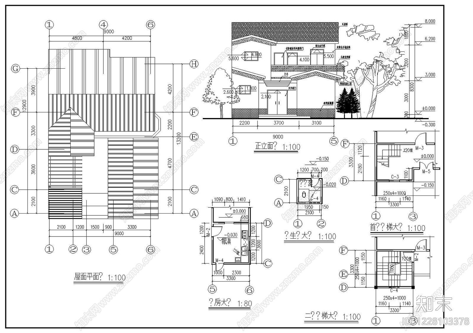 别墅建筑cad施工图下载【ID:1228103378】