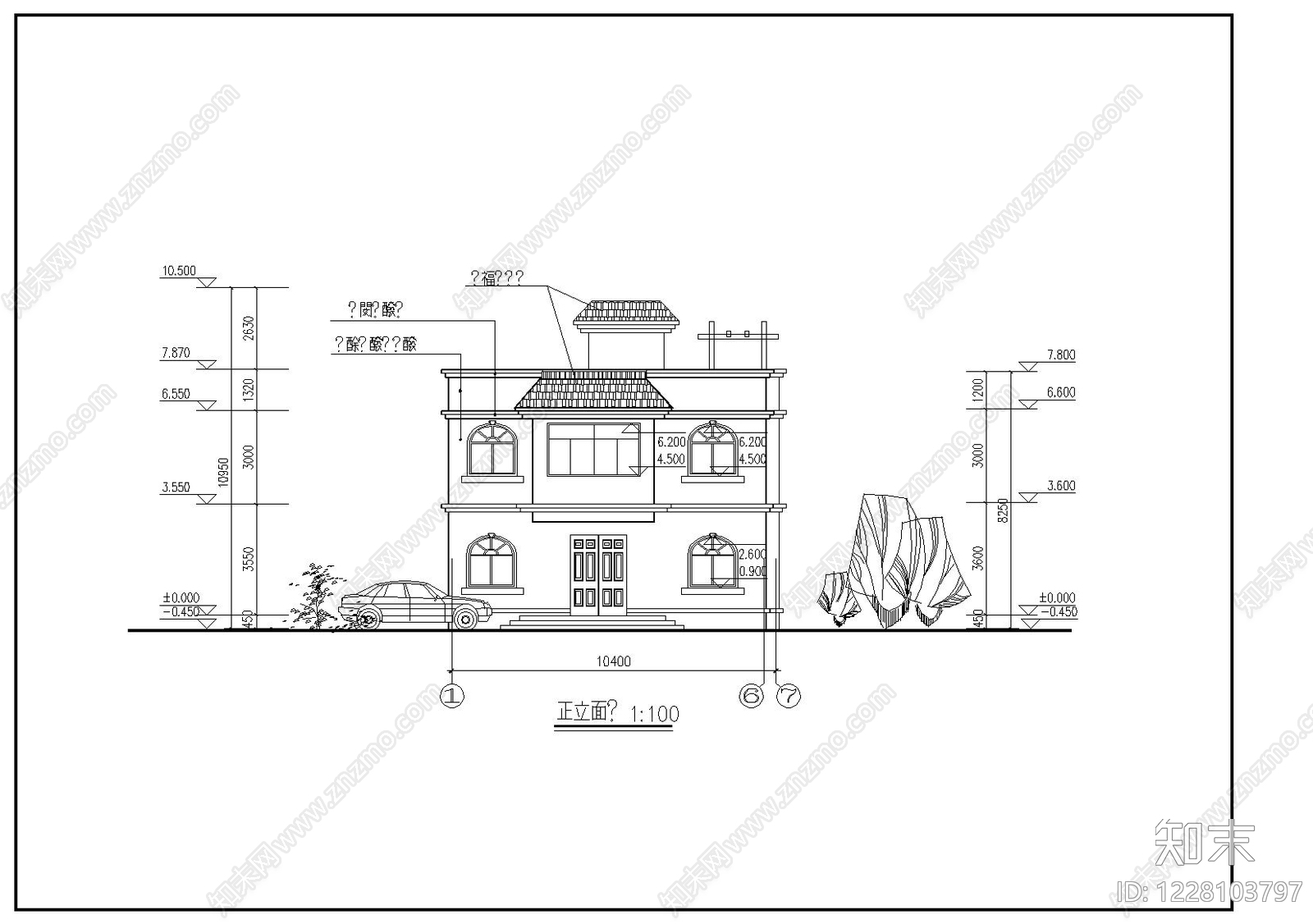别墅建筑cad施工图下载【ID:1228103797】