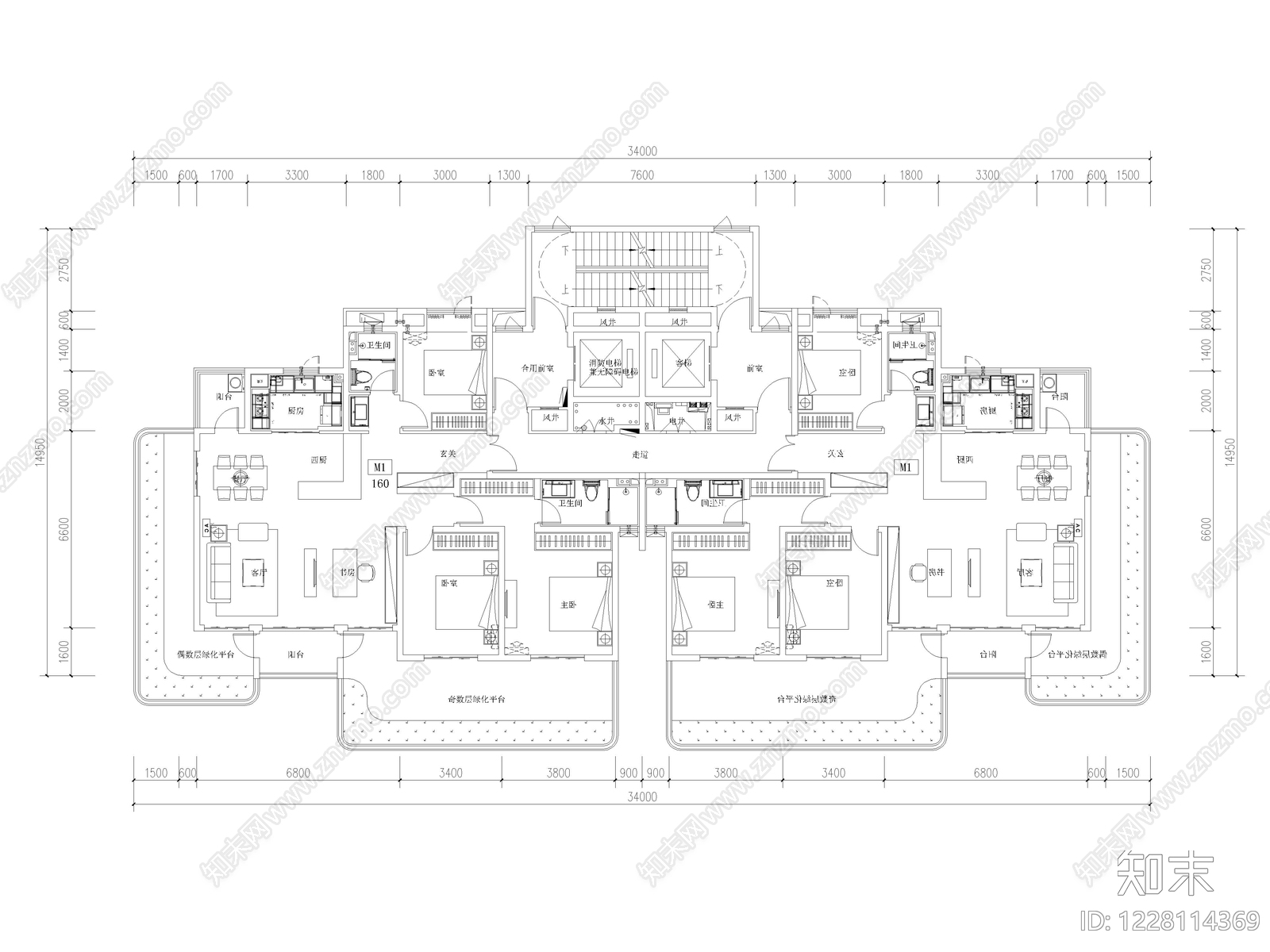 60套第四代住宅建筑户型图平面图施工图cad施工图下载【ID:1228114369】