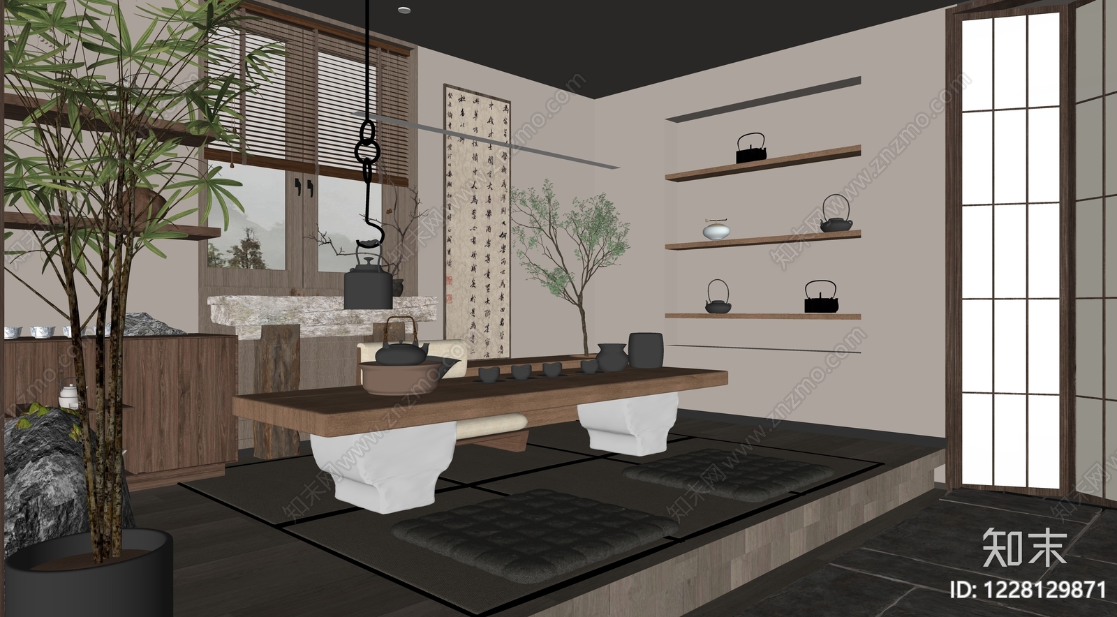 新中式茶室SU模型下载【ID:1228129871】