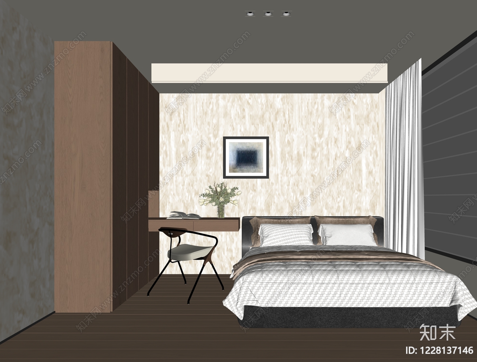 现代简约次卧SU模型下载【ID:1228137146】