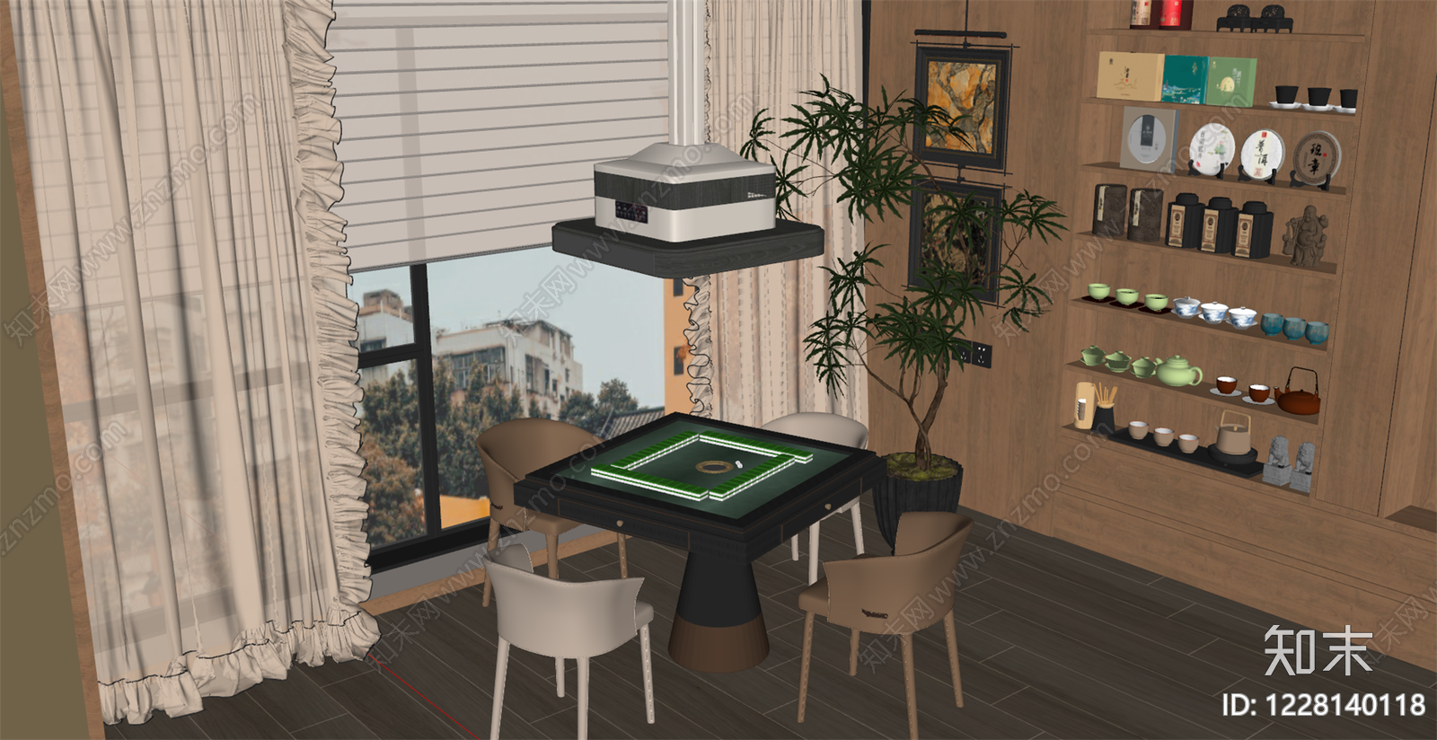 原木风棋牌室SU模型下载【ID:1228140118】
