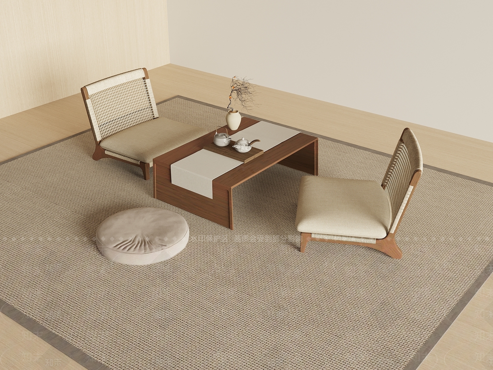 日式茶桌椅3D模型下载【ID:1228142195】