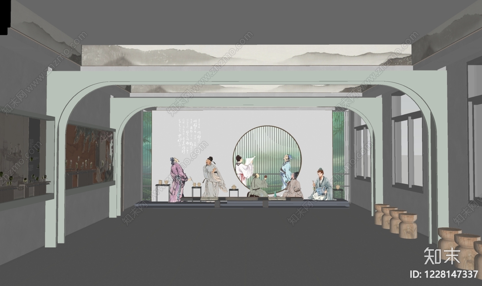 新中式历史展厅SU模型下载【ID:1228147337】