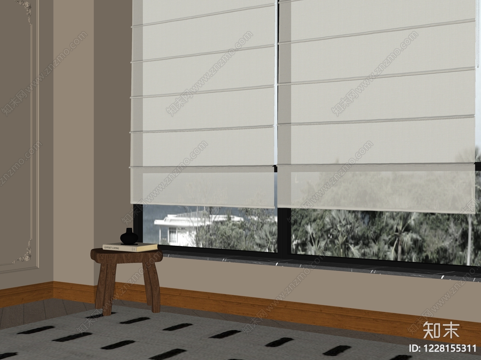 奶油风窗帘SU模型下载【ID:1228155311】