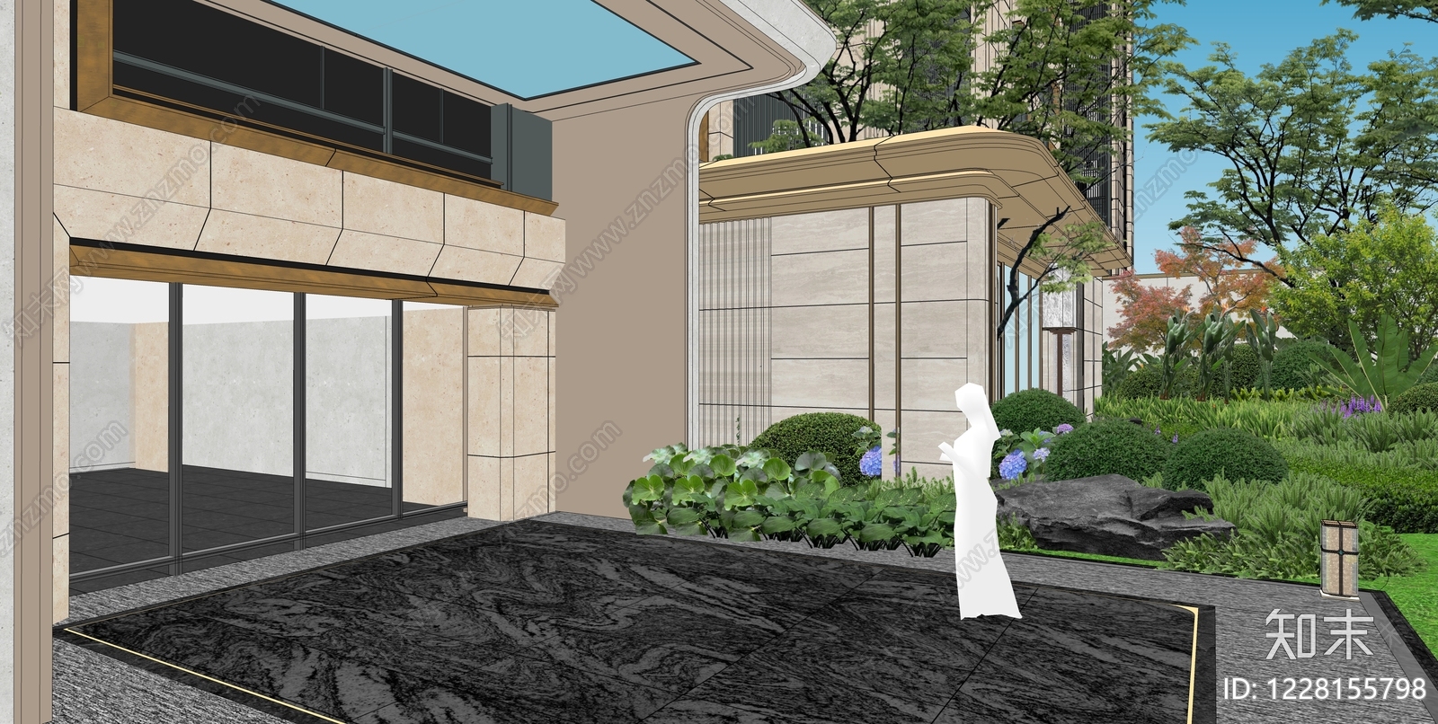 轻奢小区建筑SU模型下载【ID:1228155798】
