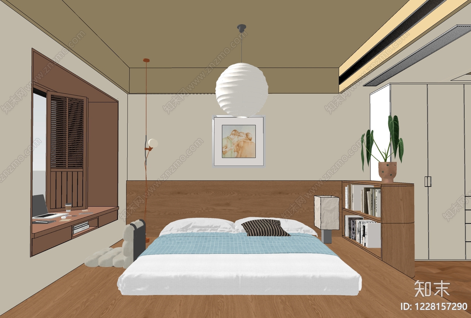 原木风家居卧室SU模型下载【ID:1228157290】