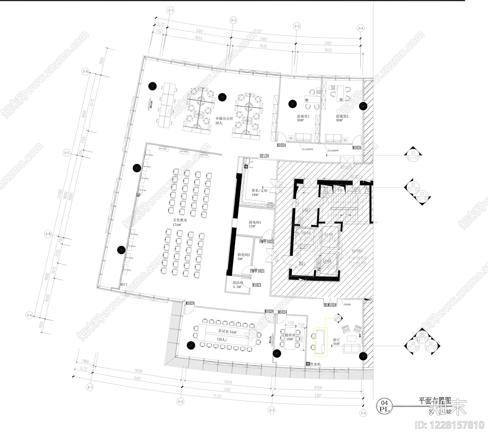 整体办公空间cad施工图下载【ID:1228157810】