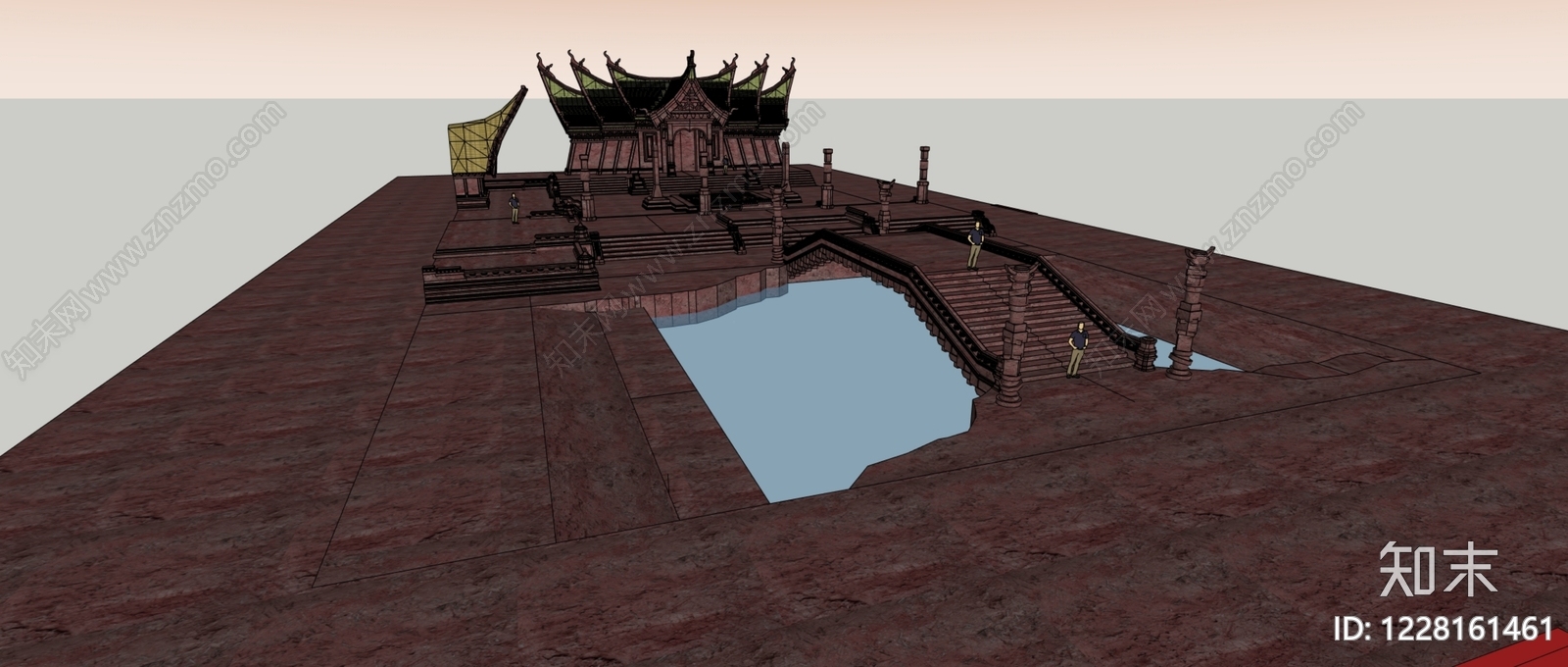 中式古建寺庙建筑SU模型下载【ID:1228161461】