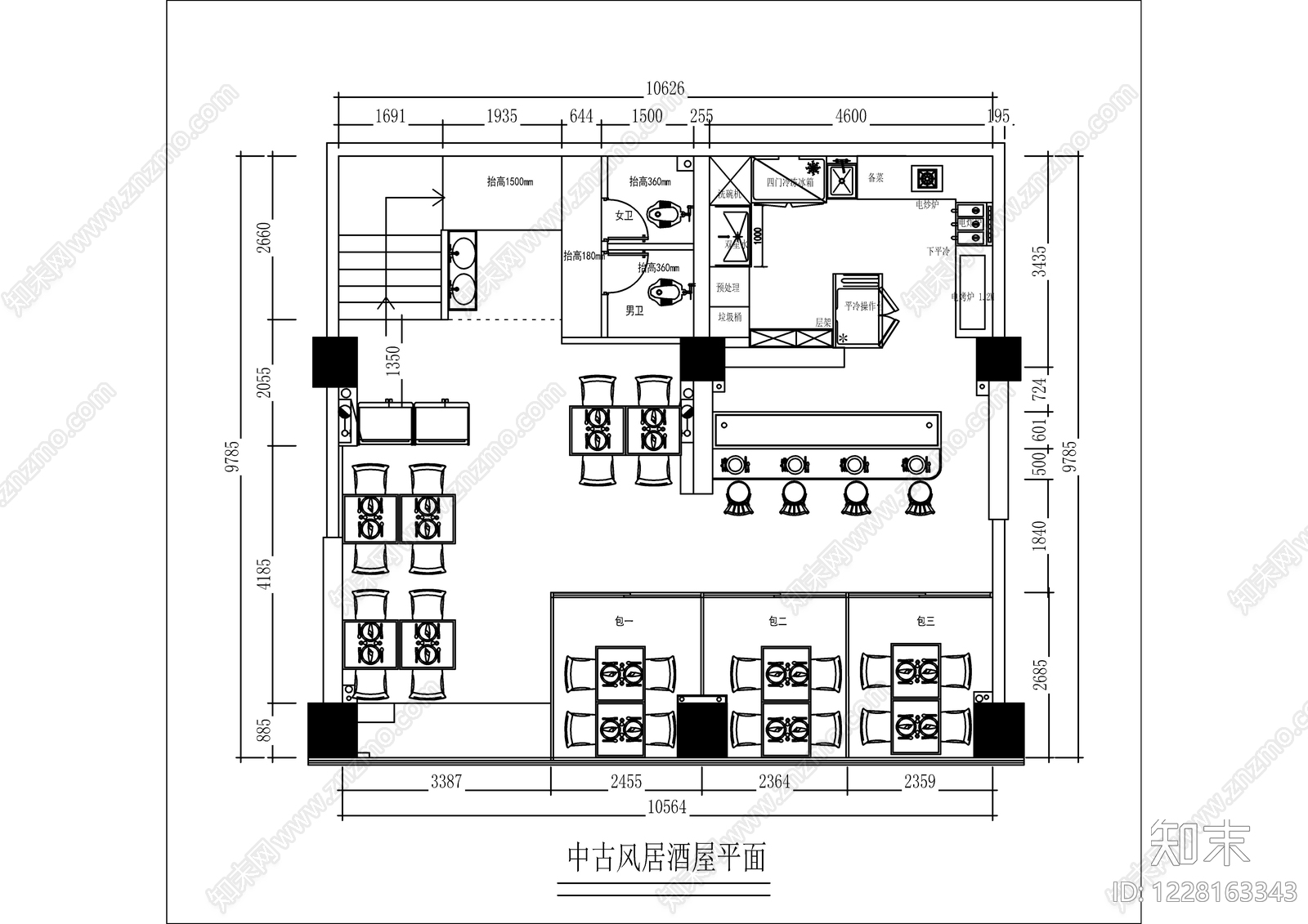 中古酒吧CAD图纸