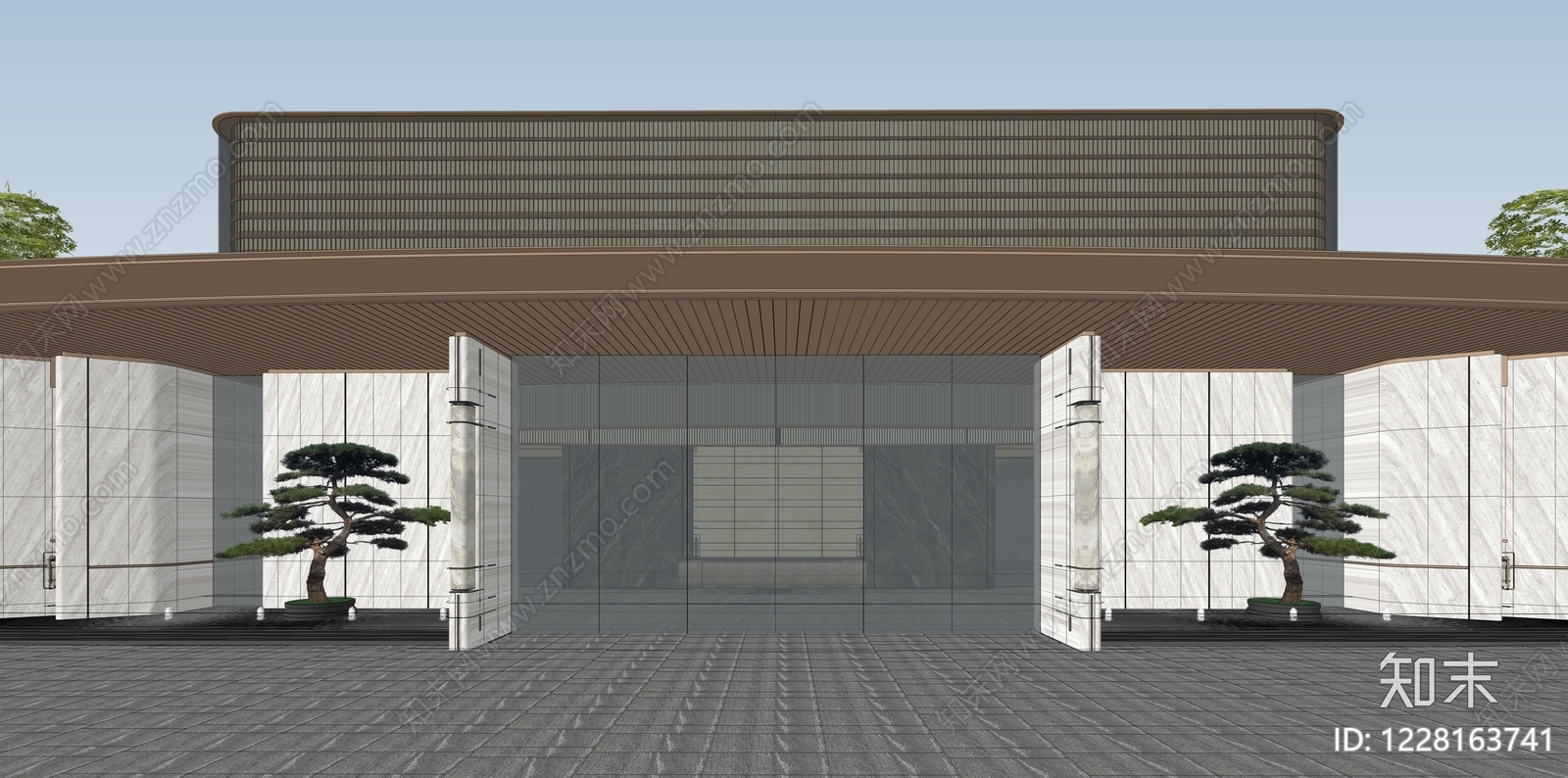 新中式景观售楼处建筑SU模型下载【ID:1228163741】
