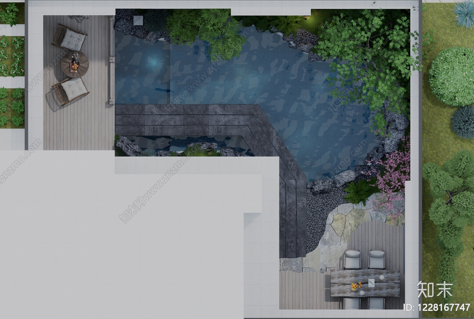 新中式景观别墅庭院SU模型下载【ID:1228167747】