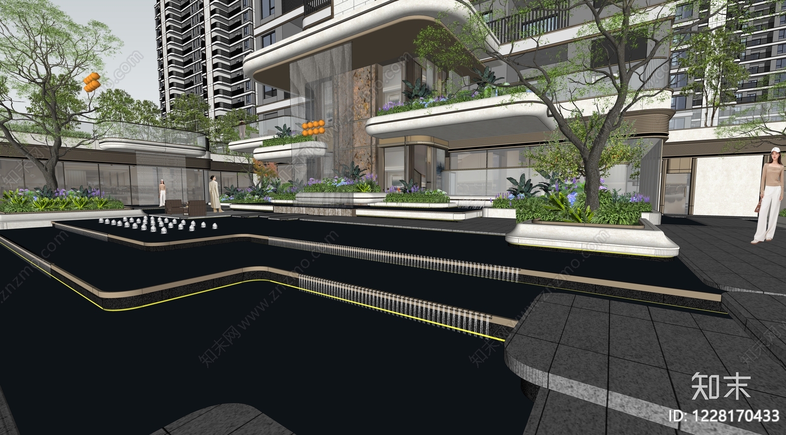 现代小区景观SU模型下载【ID:1228170433】