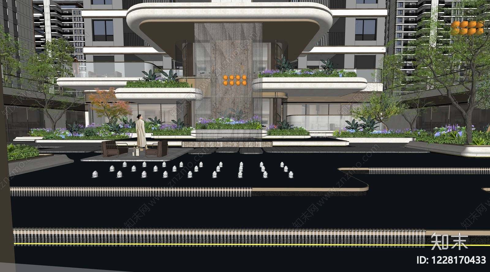 现代小区景观SU模型下载【ID:1228170433】