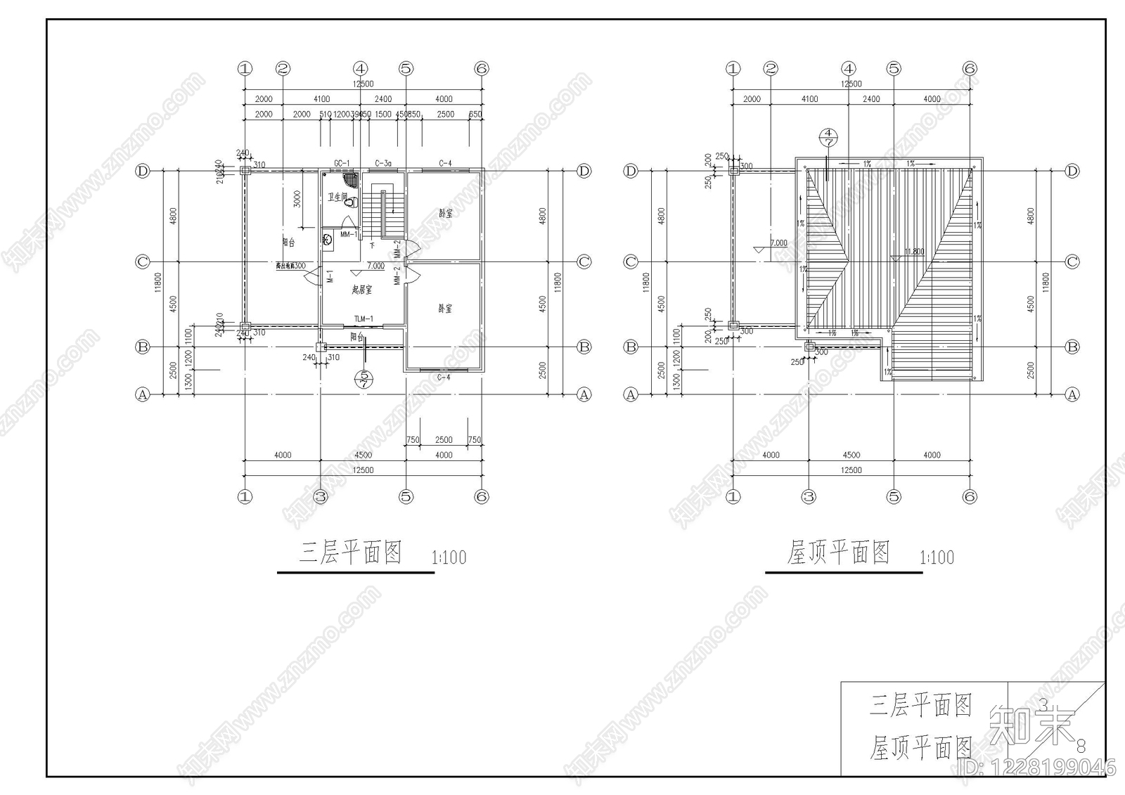 别墅建筑cad施工图下载【ID:1228199046】