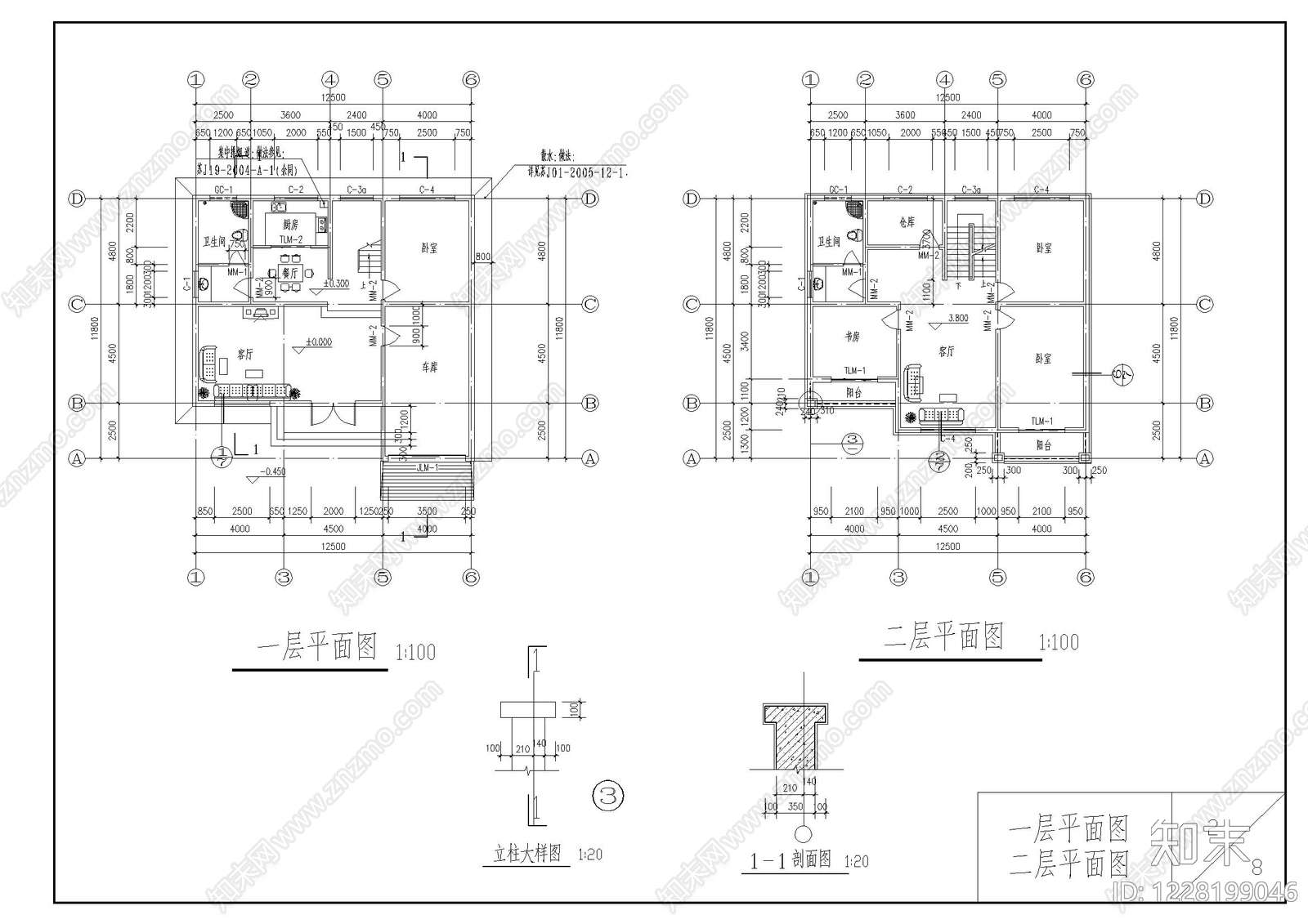 别墅建筑cad施工图下载【ID:1228199046】