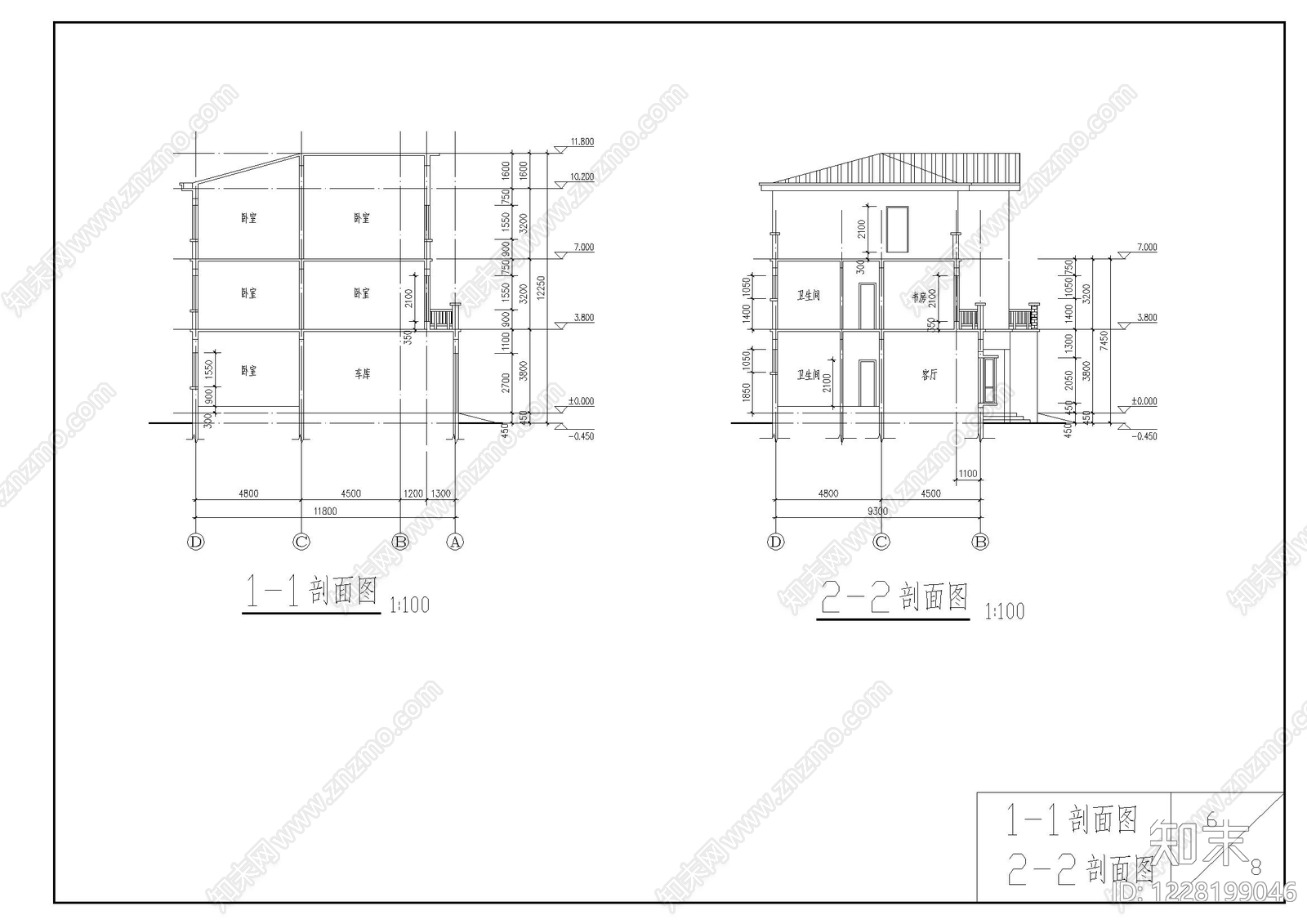 别墅建筑cad施工图下载【ID:1228199046】