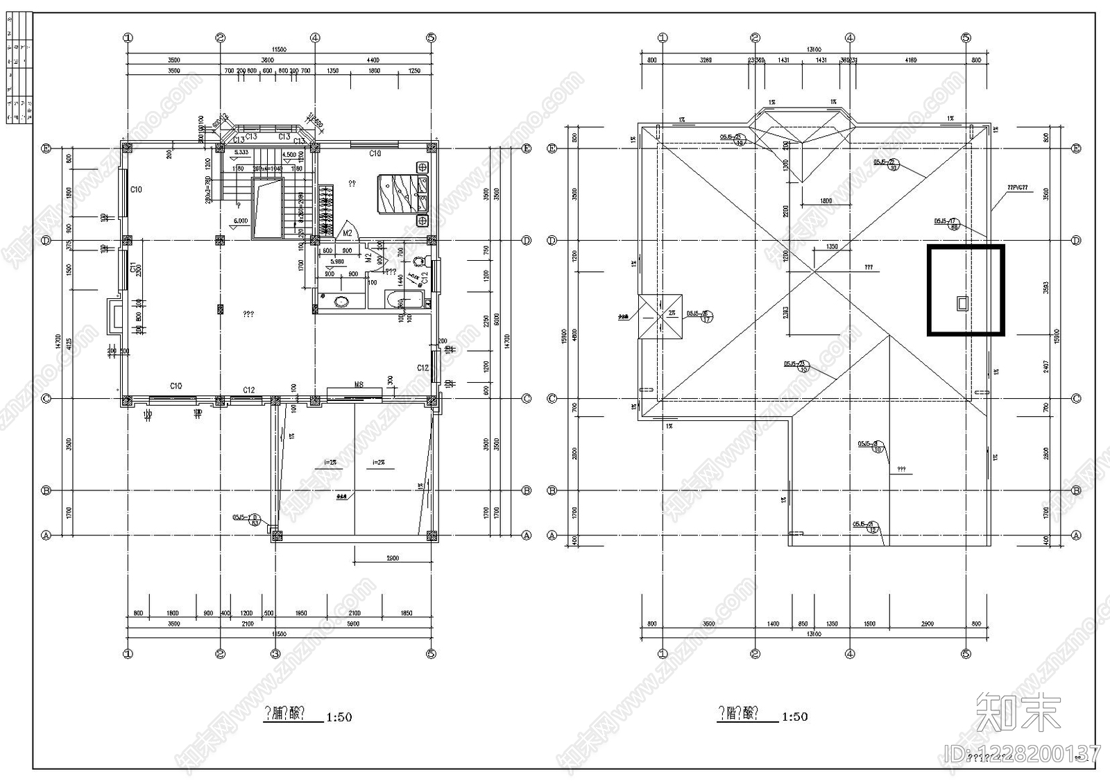别墅建筑cad施工图下载【ID:1228200137】