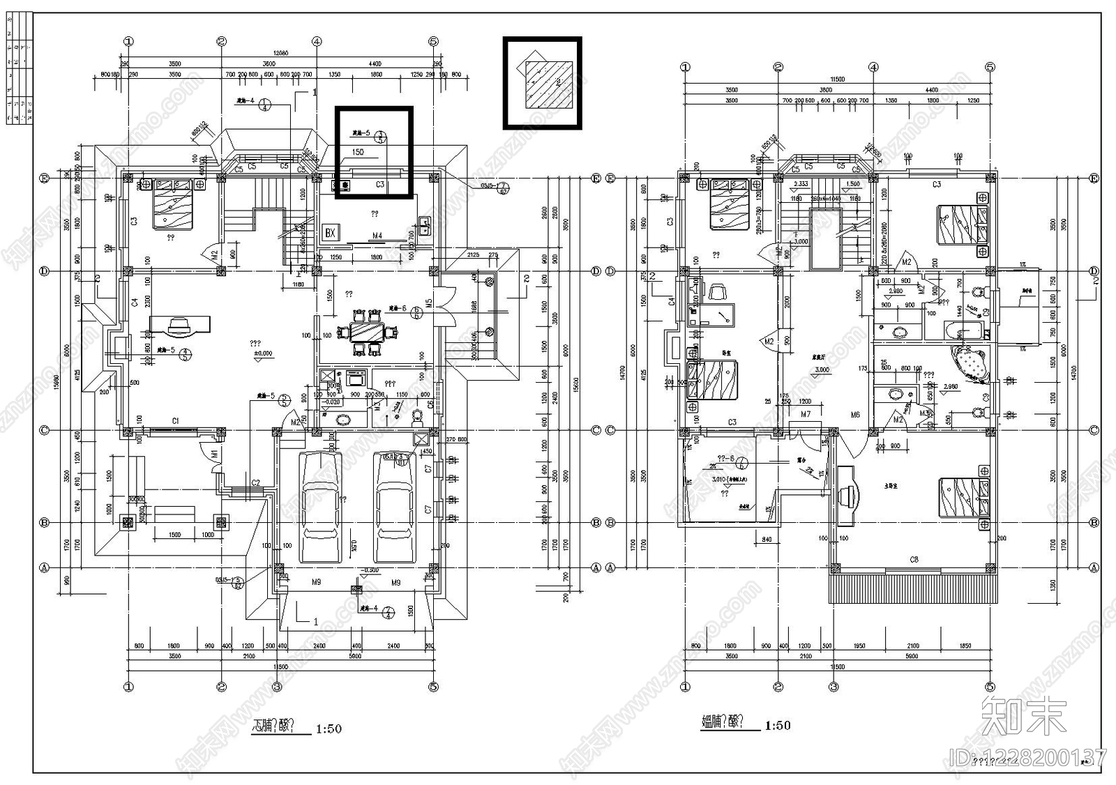 别墅建筑cad施工图下载【ID:1228200137】