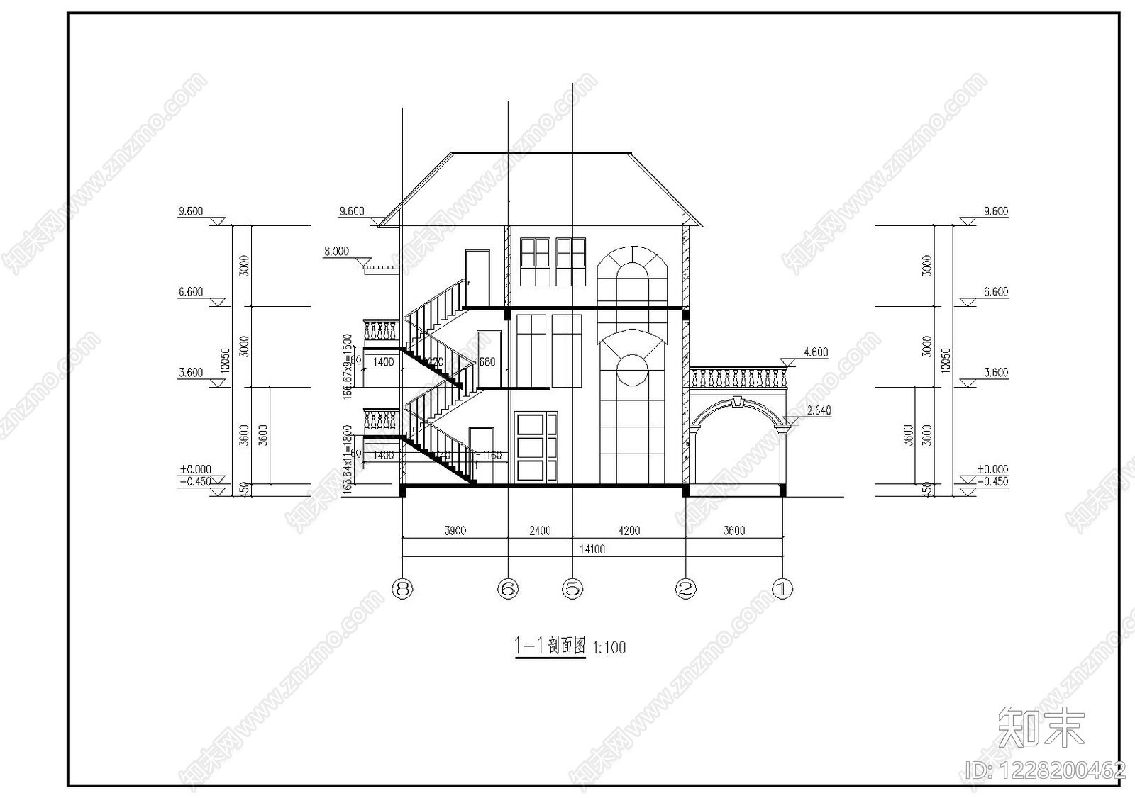 别墅建筑cad施工图下载【ID:1228200462】