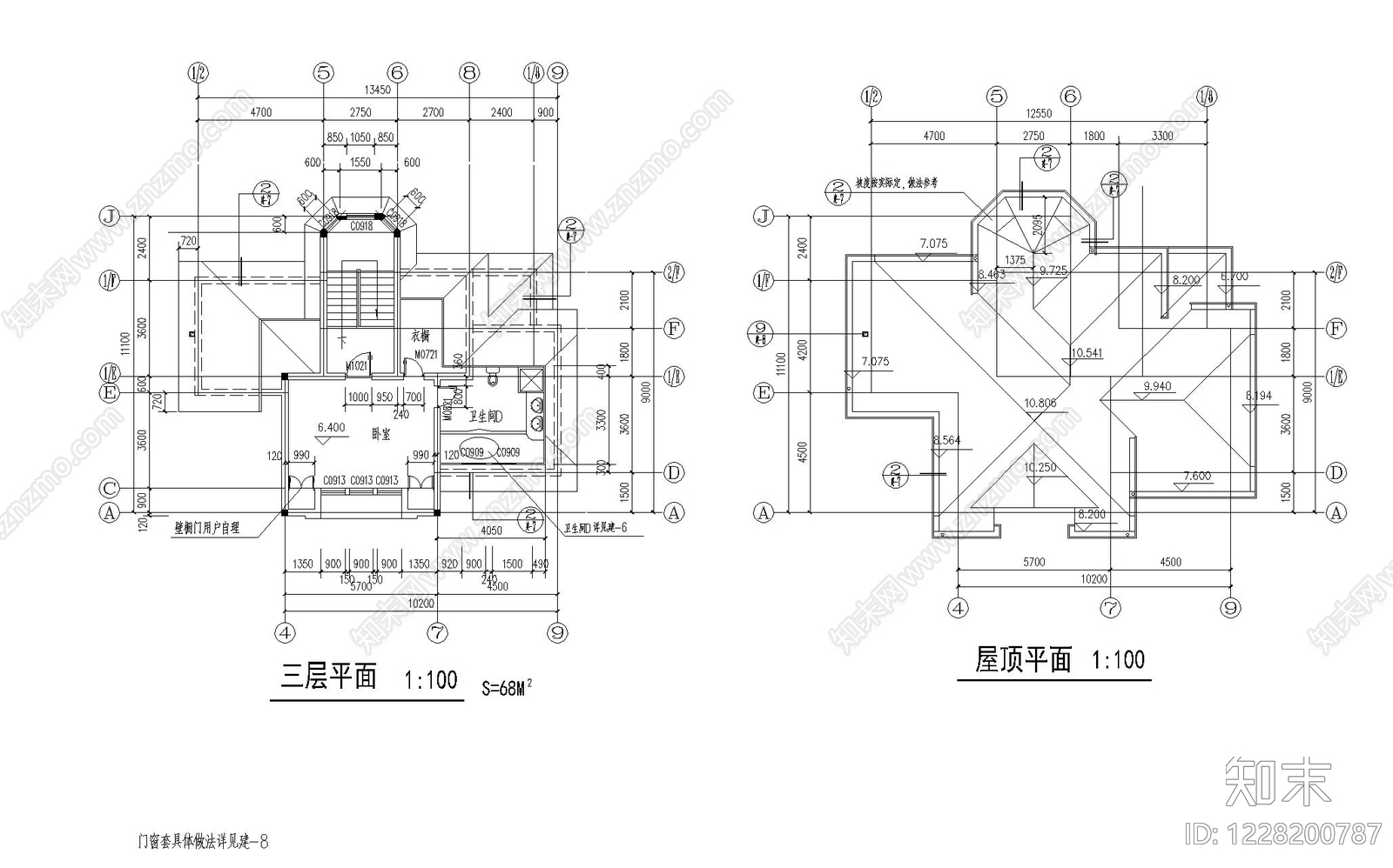 别墅建筑cad施工图下载【ID:1228200787】