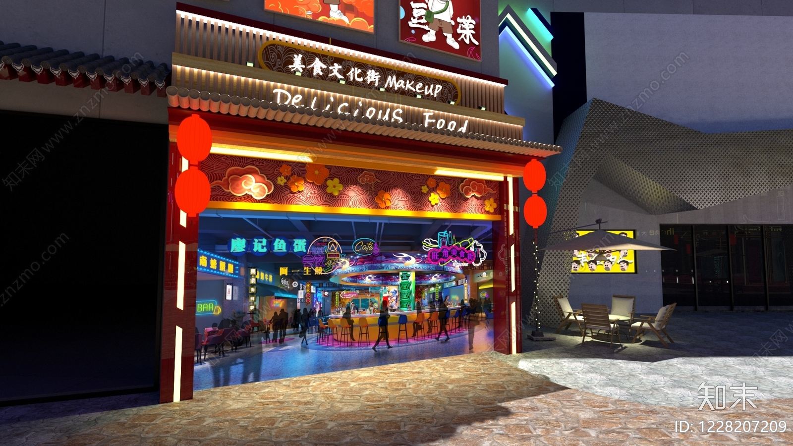 新中式美食城SU模型下载【ID:1228207209】
