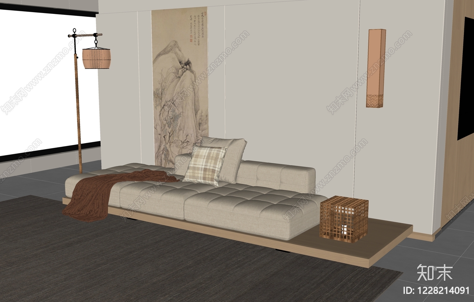 新中式三人沙发SU模型下载【ID:1228214091】
