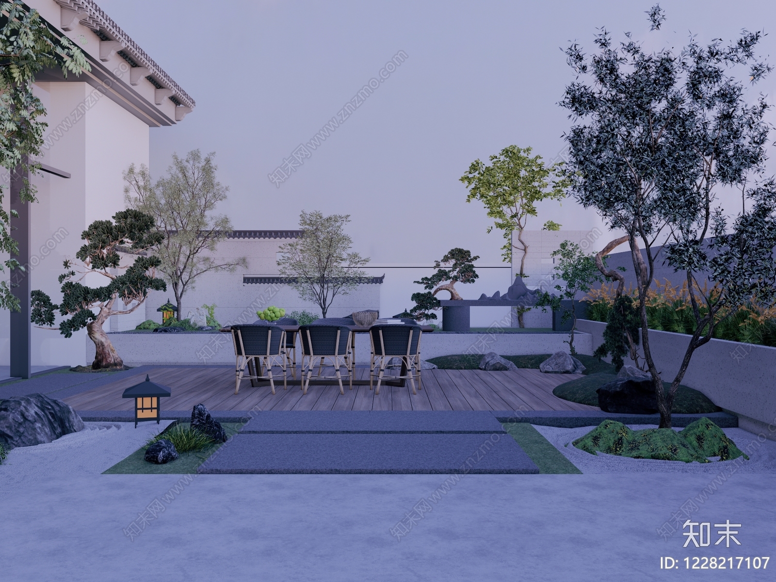 新中式景观别墅庭院SU模型下载【ID:1228217107】