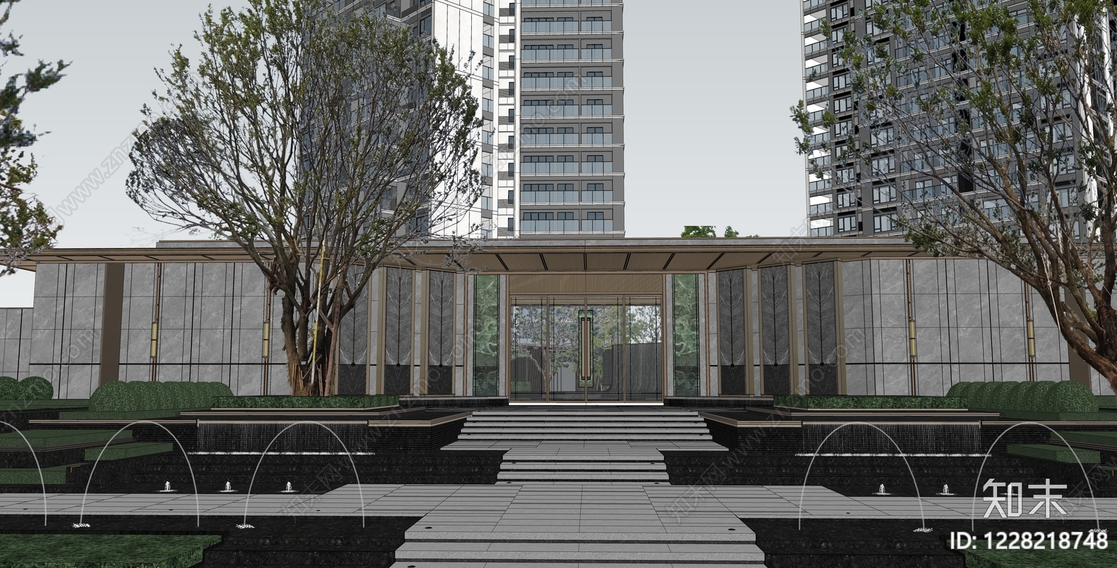 现代小区景观SU模型下载【ID:1228218748】