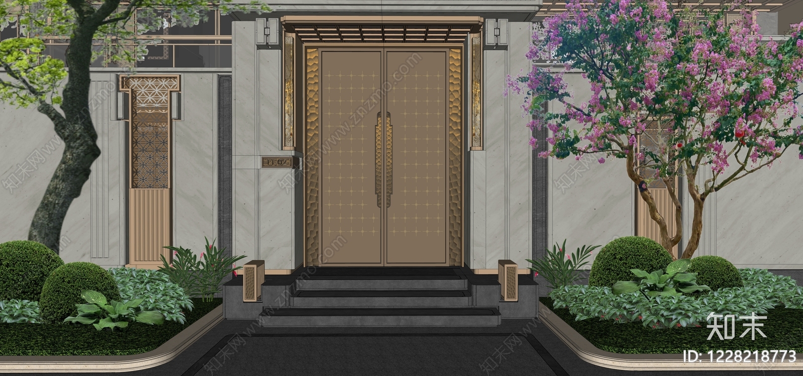 新中式别墅庭院SU模型下载【ID:1228218773】